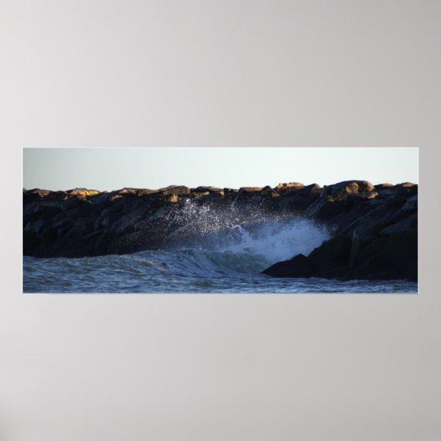 Manahawkin Waves Hitting Jetty Poster (Front)