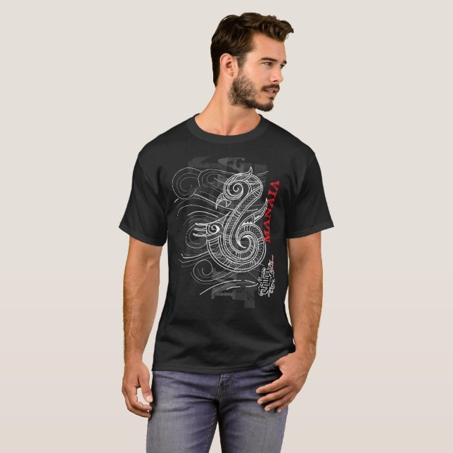Manaia - Guardian (red writing) T-Shirt (Front Full)