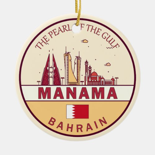 Manama Bahrain City Skyline Emblem Ceramic Ornament