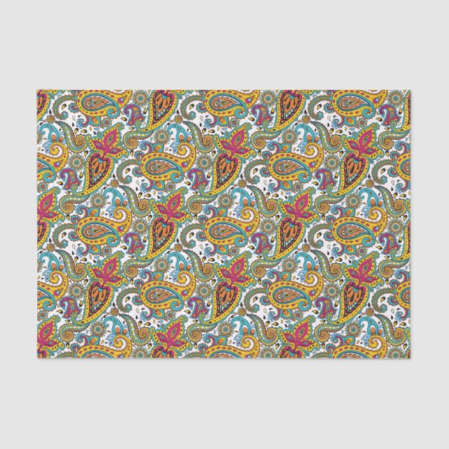 Manarani Queen Paisley Pattern Turquoise Orange Tissue Paper (Front)