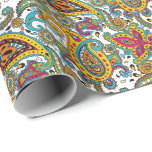 Manarani Queen Paisley Pattern Turquoise Orange Wrapping Paper