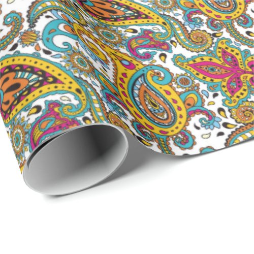 Manarani Queen Paisley Pattern Turquoise Orange Wrapping Paper