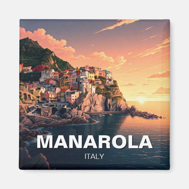 Manarola, Cinqua Terra watercolor Magnet (Front)