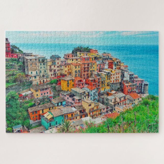 Manarola Cinque Terre Italy Coastline Painting Jigsaw Puzzle (Horizontal)