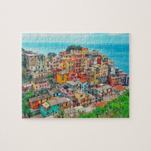 Manarola Cinque Terre Italy Coastline Painting Jigsaw Puzzle