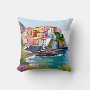 Manarola Cinque Terre Liguria Italy Mediterranean Throw Pillow