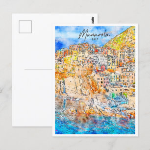 Manarola Italy Travel Place Watercolor Postcard