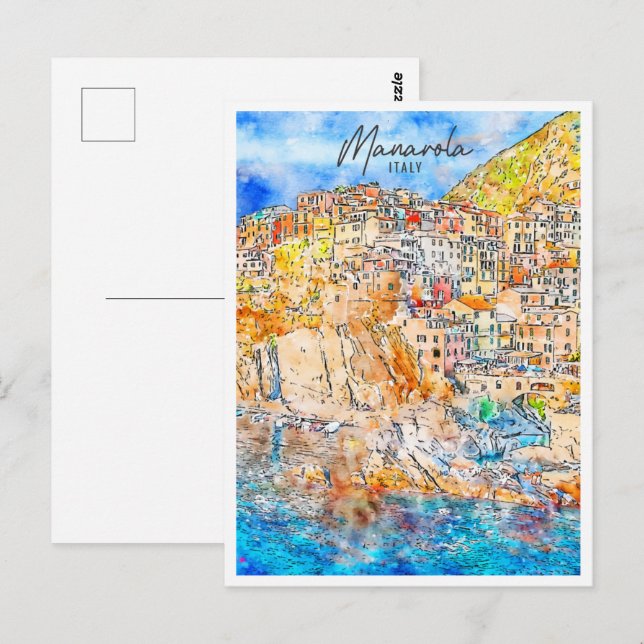 Manarola Italy Travel Place Watercolor Postcard (Front/Back)