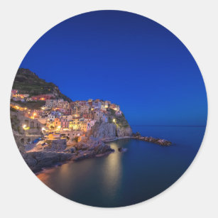 Manarola town in the Cinque Terre in the evening Classic Round Sticker