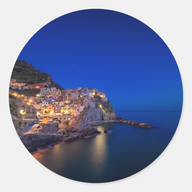 Manarola town in the Cinque Terre in the evening Classic Round Sticker (Front)