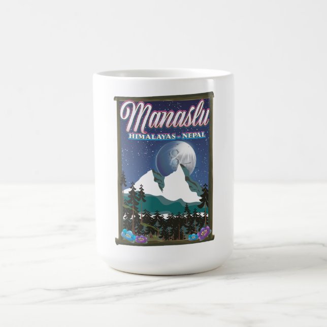Manaslu Himalayas Nepal travel poster map Coffee Mug (Center)