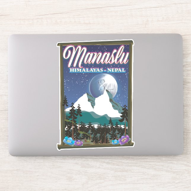 Manaslu Himalayas Nepal travel poster map Sticker (Computer)
