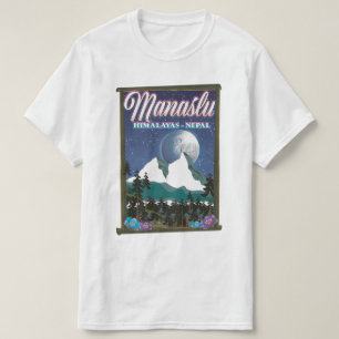 Manaslu Himalayas Nepal travel poster map T-Shirt