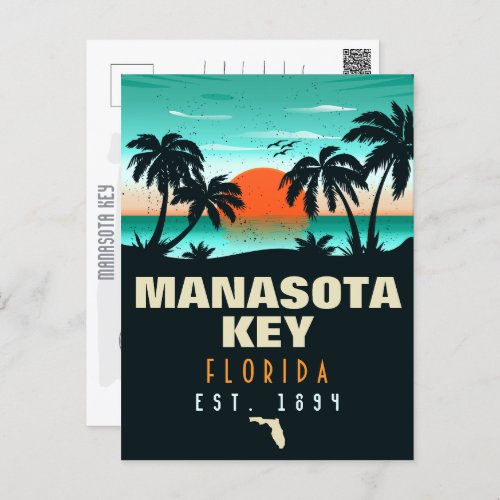 Manasota Key Florida Retro Sunset Souvenirs 60s Postcard