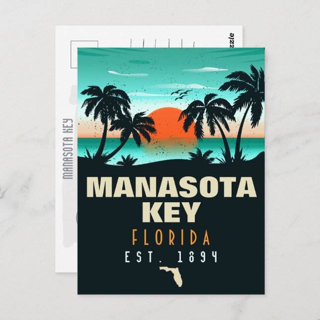 Manasota Key Florida Retro Sunset Souvenirs 60s Postcard (Front/Back)