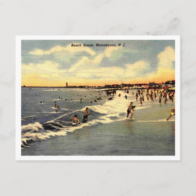 Manasquan NJ, Beach Scene 1954 Postcard (Front)