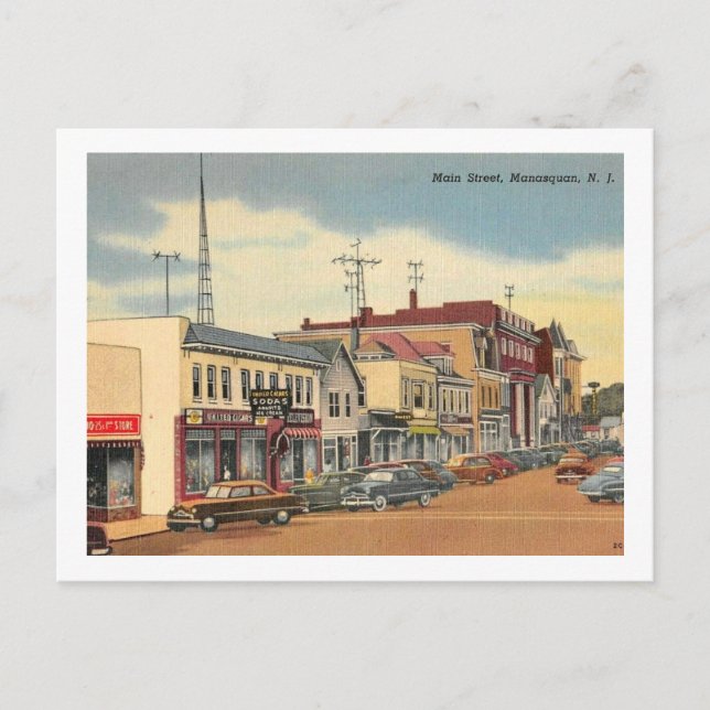 Manasquan NJ, Main St, Vintage Postcard (Front)