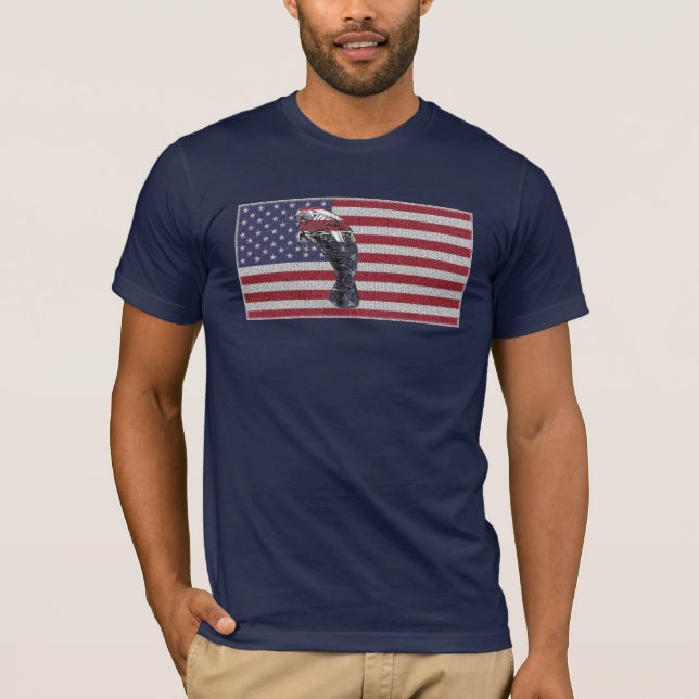 Manatee American Flag on Navy Blue T-Shirt (Front)