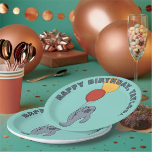 Manatee and Balloons Custom Birthday Party Paper Plates