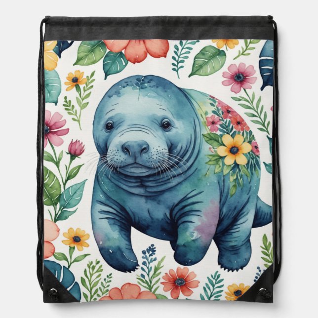 Manatee baby shirt drawstring bag (Front)