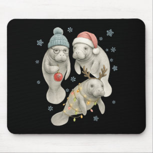 Manatee Christmas Manatee Santa Reindeer Lights Wo Mouse Pad