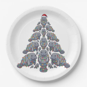 Manatee Christmas Tree Santa Hat Christmas Lights Paper Plates