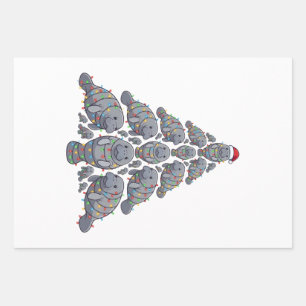 Manatee Christmas Tree Santa Hat Christmas Lights Wrapping Paper Sheets