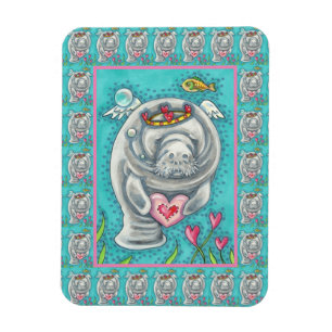 MANATEE CUPID, BUBBLES & HEARTS COLORFUL VALENTINE MAGNET