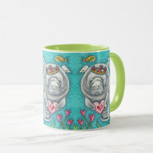 MANATEE CUPID, BUBBLES & HEARTS COLORFUL VALENTINE MUG