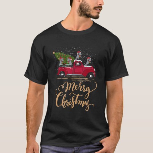 Manatee Driving Christmas Tree Truck Manatee Chris T_Shirt