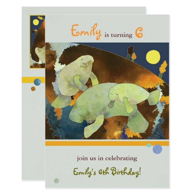 Manatee Family Kids Birthday Party Invitation