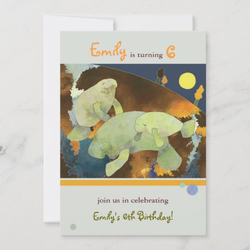 Manatee Family Kids Birthday Party Invitation