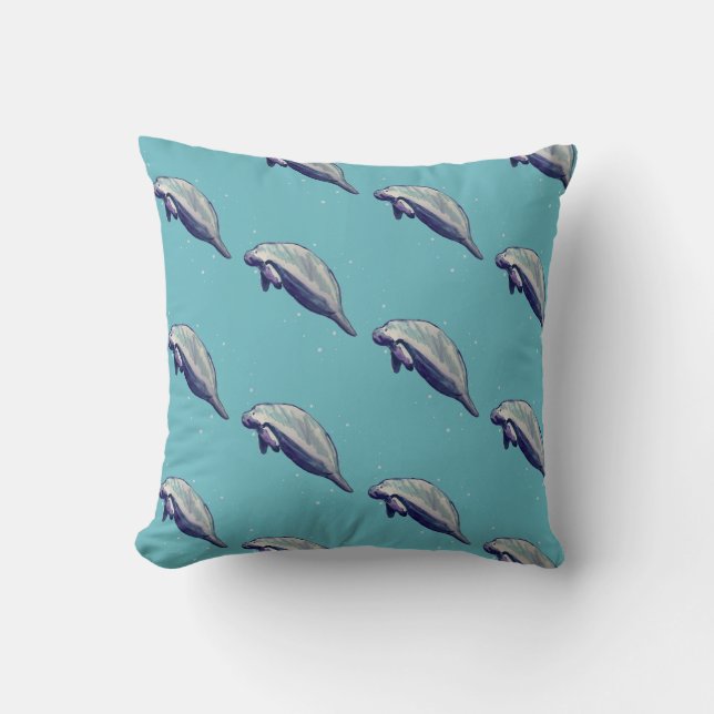 Manatee Florida Animal Pattern Throw Pillow (Front)