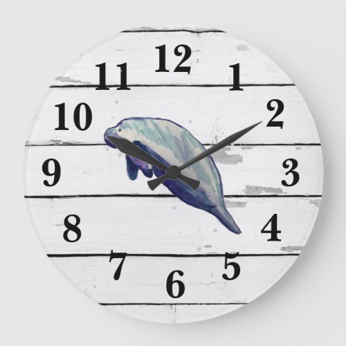 Manatee Florida Wildlife Decor Rustic Shiplap Large Clock