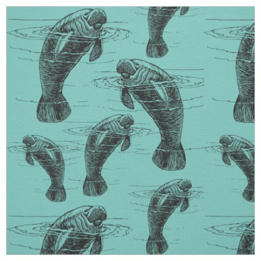Manatee Illustration Pattern Fabric