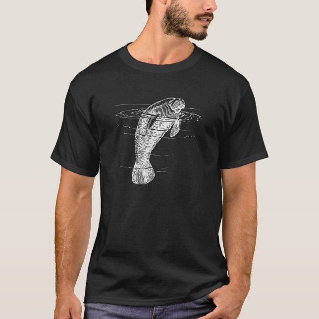 Manatee Illustration Sea Cow Marine Mammal Friendl T-Shirt (Front)