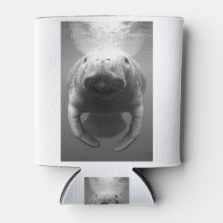Manatee in Black and White Can Cooler