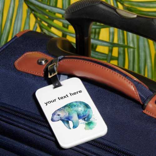 Manatee in blue and green customizable luggage tag