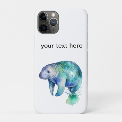 Manatee in blue and green water color iPhone 11 pro case
