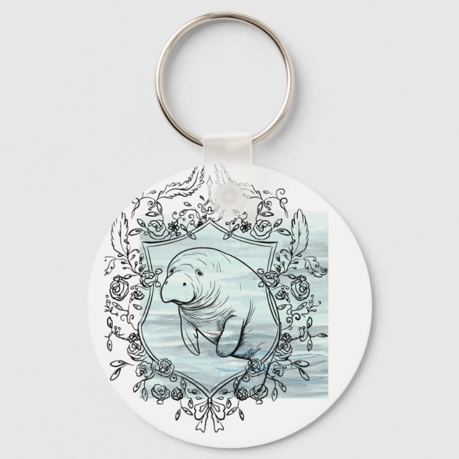 Manatee in Fancy Frame Keychain (Front)