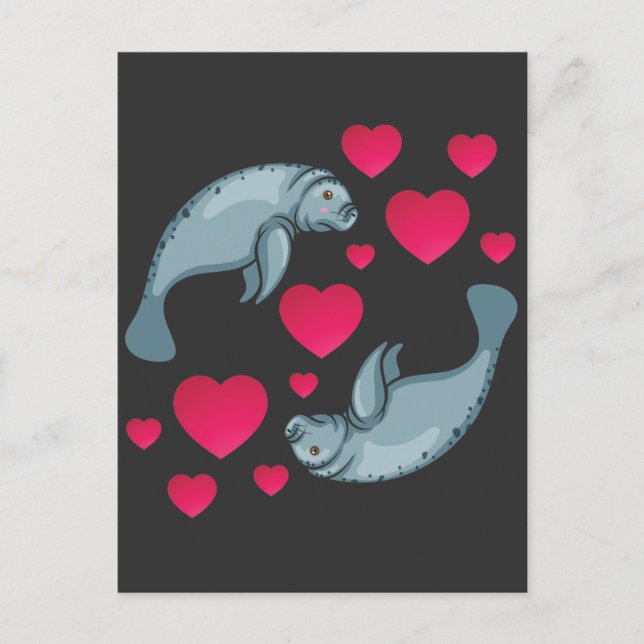 Manatee in Love Romantic Valentines Day Animals Postcard (Front)