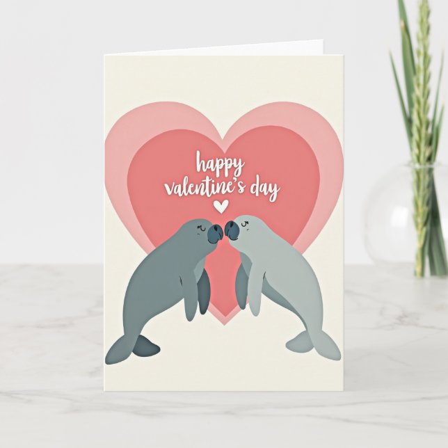 Manatee Love Valentines Day Card (Front)