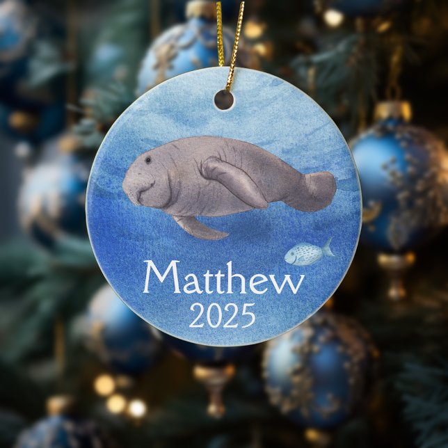 Manatee Lover Personalized watercolor  Ceramic Ornament (Creator Uploaded)