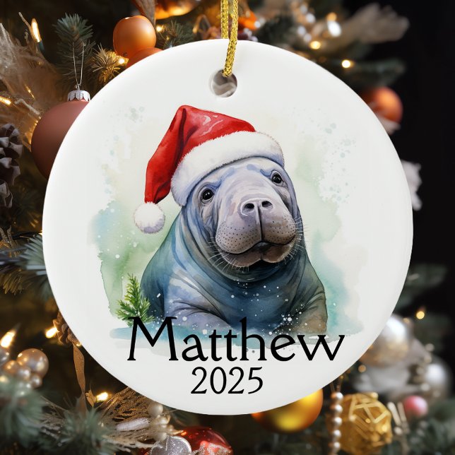 Manatee Lover Personalized watercolor  Ceramic Ornament (Creator Uploaded)