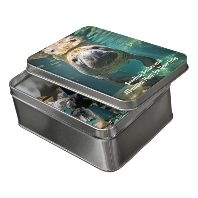 Manatee Marvel: Customizable Manatee Jigsaw Puzzle (Lid Open)
