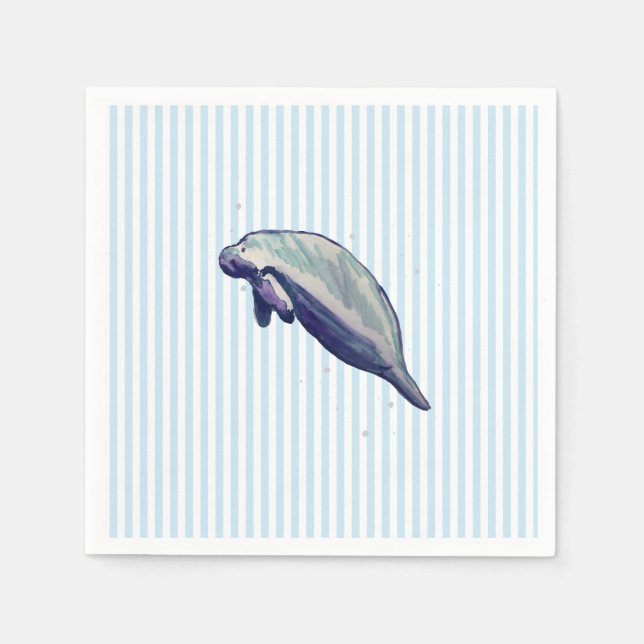 Manatee Painting Beach Decor Glass Coaster Napkins (Front)
