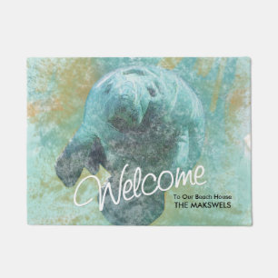 Manatee Painting Beach House Welcome Mat