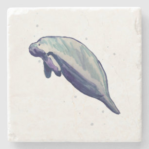 Manatee Painting Florida Springs Animals Stone Coaster