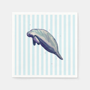 Manatee Painting Splashing Blue Stripe Napkins