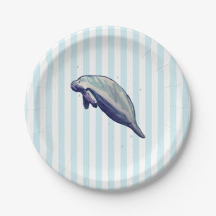 Manatee Painting Splashing Paper Plate